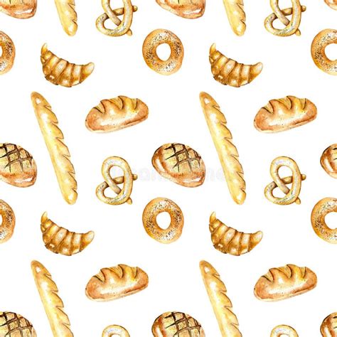 Seamless Pattern With Bakery Products Bagel Loaf French Baguette