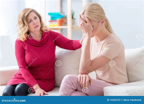 Blond Girl Tearing With Sadness Stock Image Image Of Hand Couch