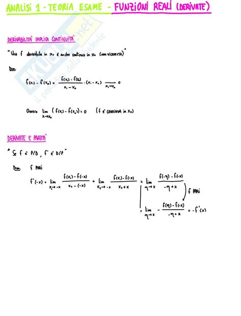 Appunti Per Esame Analisi Matematica 1