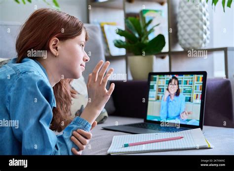 lesson child girl   laptop screen talking