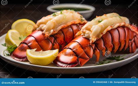 Fancy Baked Lobster Tails Thermidor are Served with a Garlic Butter ...