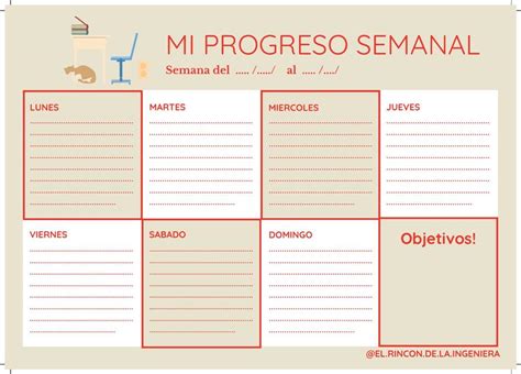 Planilla de progreso semanal varios modelos y colores El Rincón de la