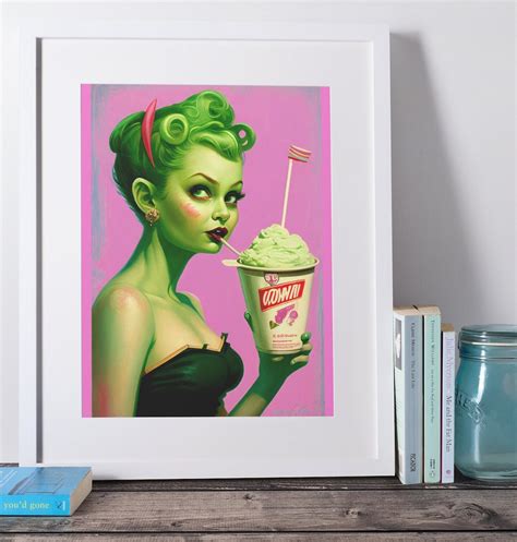 Retro Alien Pin Up Girl With Large Smoothie Cool Alien Printable