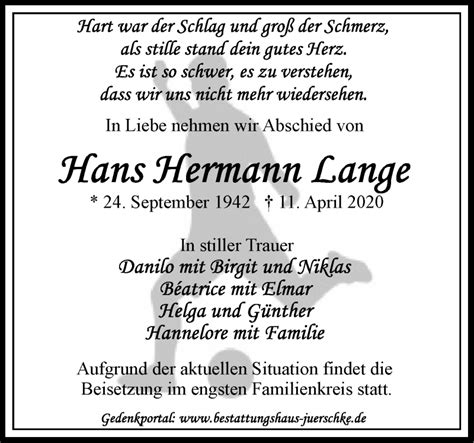 Traueranzeigen von Hans Hermann Lange Märkische Onlinezeitung