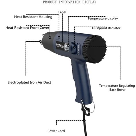 W Hot Air Gun For PVC Shrink Wrap Adjustable Efficient