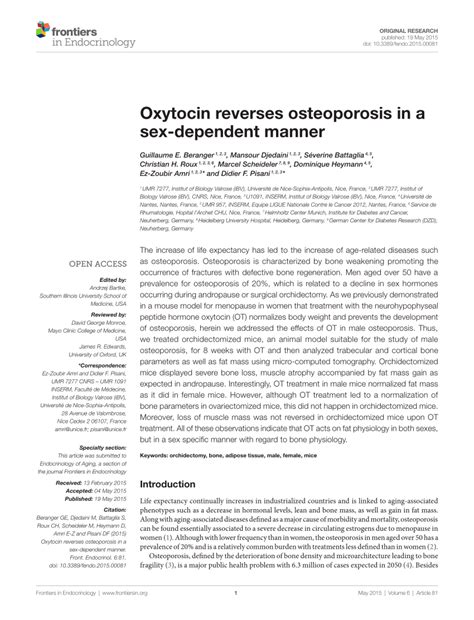 PDF Oxytocin Reverses Osteoporosis In A Sex Dependent Manner