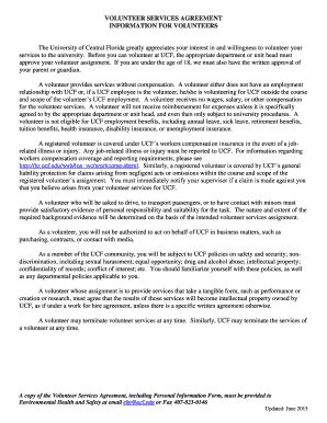 Fillable Online Ehs Ucf Volunteer Services Agreement Ucf