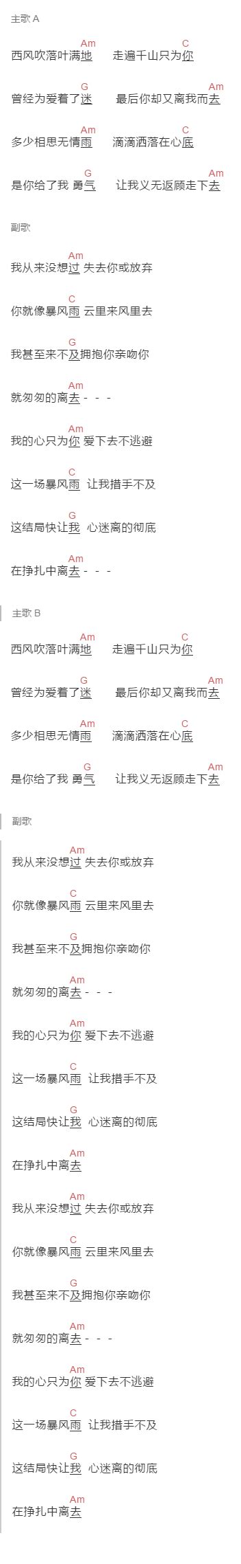 吉他弹唱扫弦 《爱的暴风雨》吉他谱 C调高清图谱 扫弦节奏六线谱 易谱库