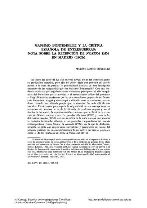 PDF Massimo Bontempelli y la crítica española de entreguerras nota