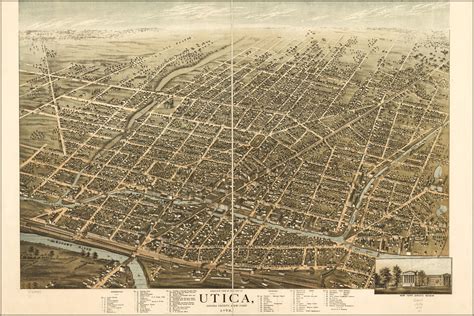 24x36 Gallery Poster Birdseye View Map Of Utica New York 1873