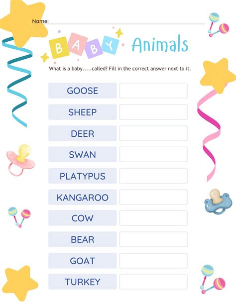 Baby Animal Names-printable Baby Shower Game - Etsy