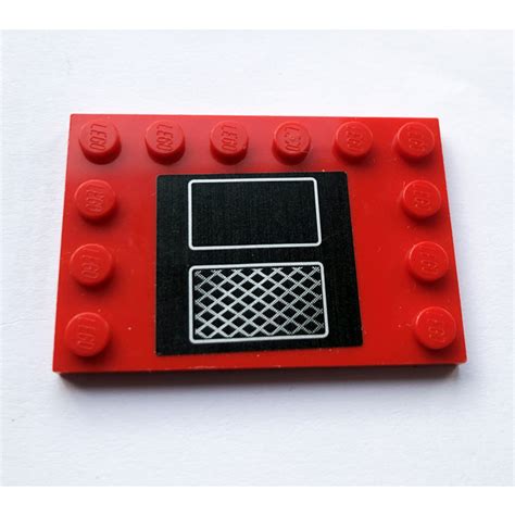 LEGO Red Tile 4 X 6 With Studs On 3 Edges With Grille And Hatch Sticker