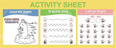 3 in 1 Activity Sheet for Children. Coloring, Tracing Lines, Left or ...