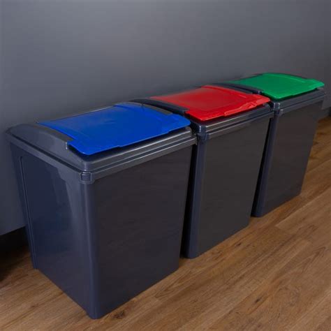 Wham 50l Set Of 3 Recycling Bins With Red Blue And Green Lids Dunelm