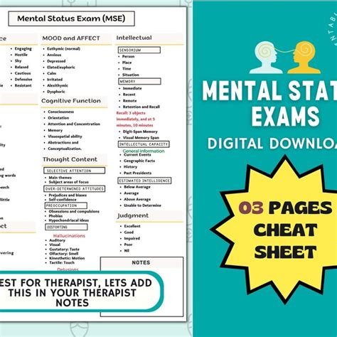 Mental Status Exam Cheat Sheet Etsy Australia