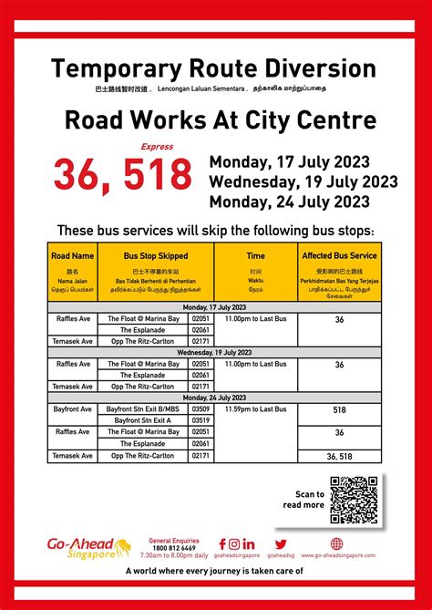 Go Ahead Singapore Temporary Route Diversion Poster For Road Works At