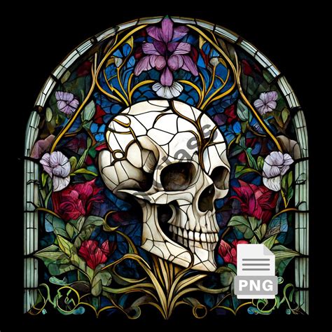 Skull Stained Glass Sublimation Designs Stained Glass Pattern Stained Glass Png Faux Stained