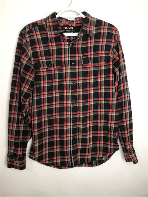 Filson Mens Red And Black Plaid Long Sleeve Button U Gem