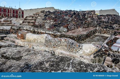 Serpent Sculpture In Aztec Temple Templo Mayor At Ruins Of Tenochtitlan