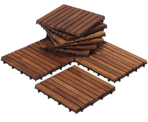 Floor Interlocking Flooring Tiles In Solid Teak Wood Oiled Finish Set