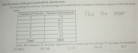 Solved Find The Mean Of The Given Probability Distribution