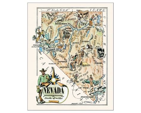 Fun State Map Of Nevada Digital Download Printable Vintage Pictorial