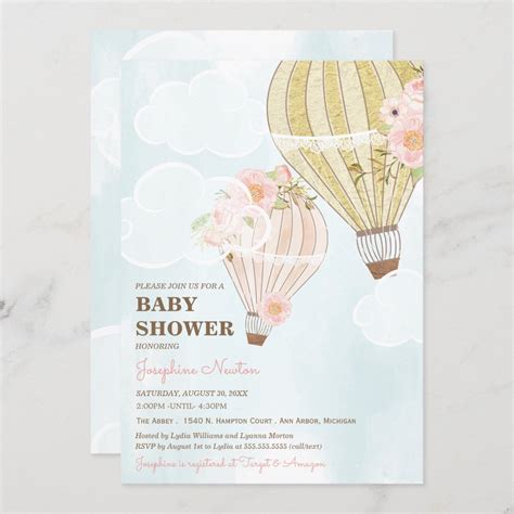 Pastel Pink Gold Hot Air Balloon Baby Shower Invitation Zazzle