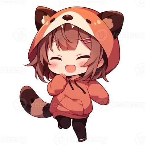 Cute Chibi Girl Wearing A Raccoon Hoodie AI Generative 33494460 PNG