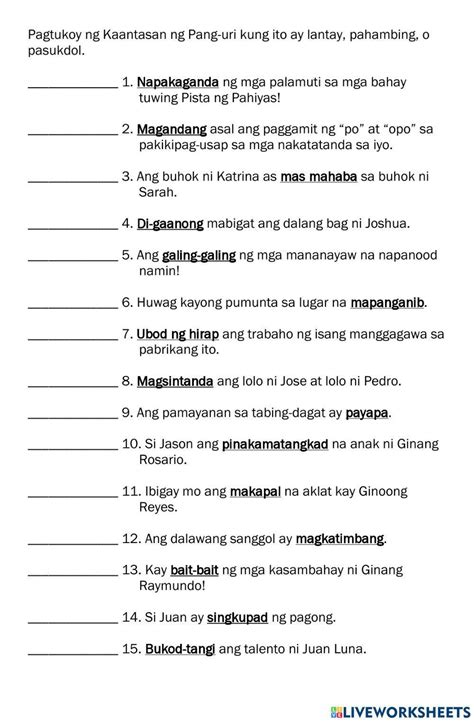 Pang Uri Worksheet For Live Worksheets 55 Off