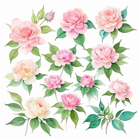 Premium Vector Watercolor Rose Flowers Set