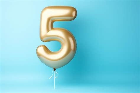 Premium AI Image | number five golden balloon on blue