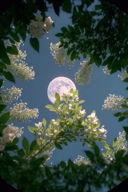 Premium Photo Full Moon Is Seen Through The Branches Of A Tree