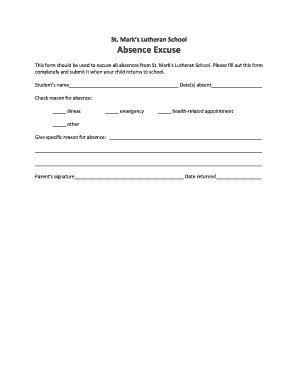 Fillable Online Form Absence Excuse Fax Email Print Pdffiller