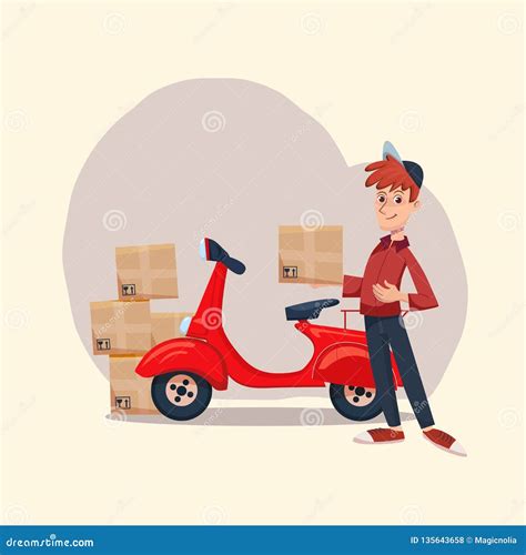 Delivery Man With Cardboard Parcel Box Fast Delivery Service By