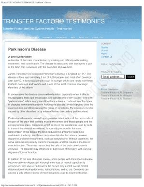 Fillable Online Transfer Factor Testimonies Parkinsons Disease Fax