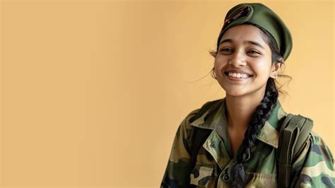 Premium Photo | Indian woman in Paramilitary Forces uniform isolated on pastel background