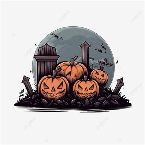 Halloween Pumpkins Cartoons Grave And Coffin At Night Design Scary