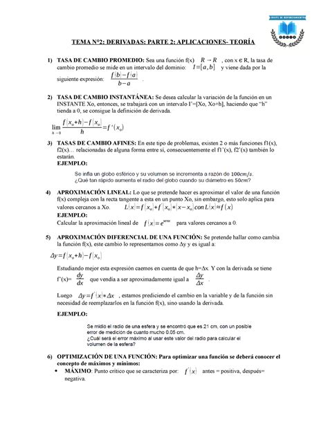 Cdi Clase Teor A Tema N Derivadas Parte Aplicaciones