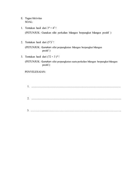 Lkpd Soal Materi Bilangan Berpangkat Bulat Positif Pdf