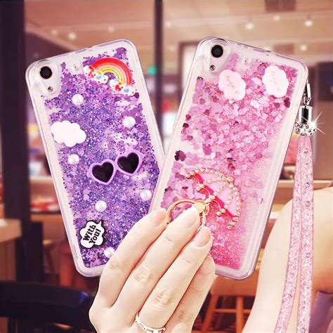 Y6II Dynamic Liquid Ring Phone Cases For Huawei Y6 II Cover Luxury Bling Love Hearts Quicksand ...