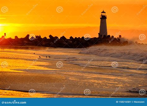 Santa Cruz Breakwater Light Walton Lighthouse at Sunrise Stock Image - Image of beacon ...