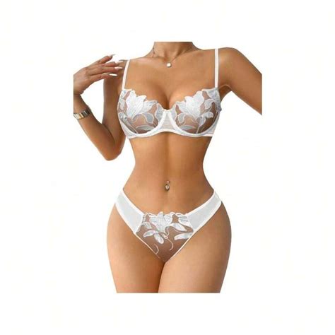 Lilosy Sexy Floral Embroidered Flower Mesh Underwire Push Up Lingerie Set Shein Usa
