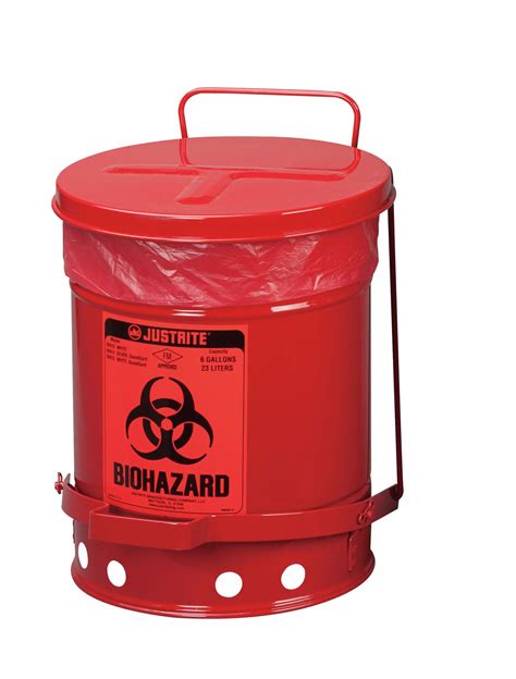 JUSTRITE Biohazard Waste Can, 6 gal, Red, Red, 15 7/8 in x 15 in ...