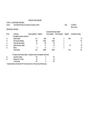 Fillable Online PERIODIC DISCLOSURES FORM L 41 GREIVANCE DISPOSAL