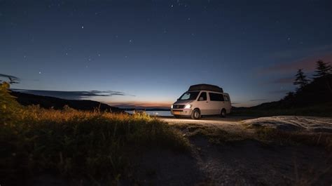 Una Camioneta Estacionada En Un Camino De Tierra Por La Noche Con Las