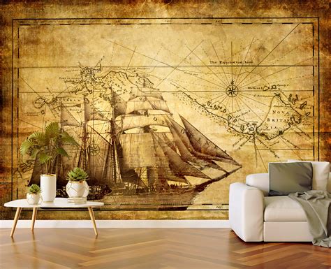 Wallpaper Vintage Sailboat World Map - Etsy