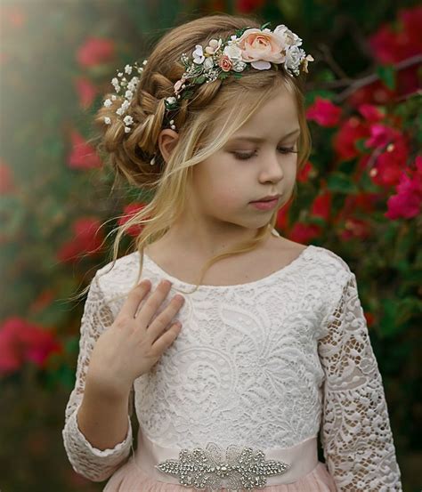 Blush Tulle Flower Girl Dress White Lace Flower Girl Dress Boho