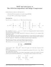 Lab Pdf Mat Laboratory The Svd Decomposition And Image