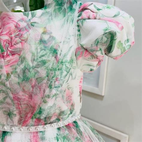 Vestido Infantil De Festa Petit Cherie Verde Sobrep Tule Floral Manga