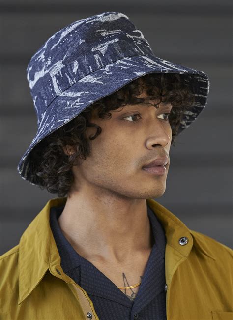 WIDE BRIM BUCKET HAT IN MIDNIGHT BLUE CAMO DENIM - GREI New York